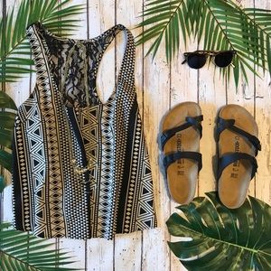 Lace Back Geometric Print Tank Top